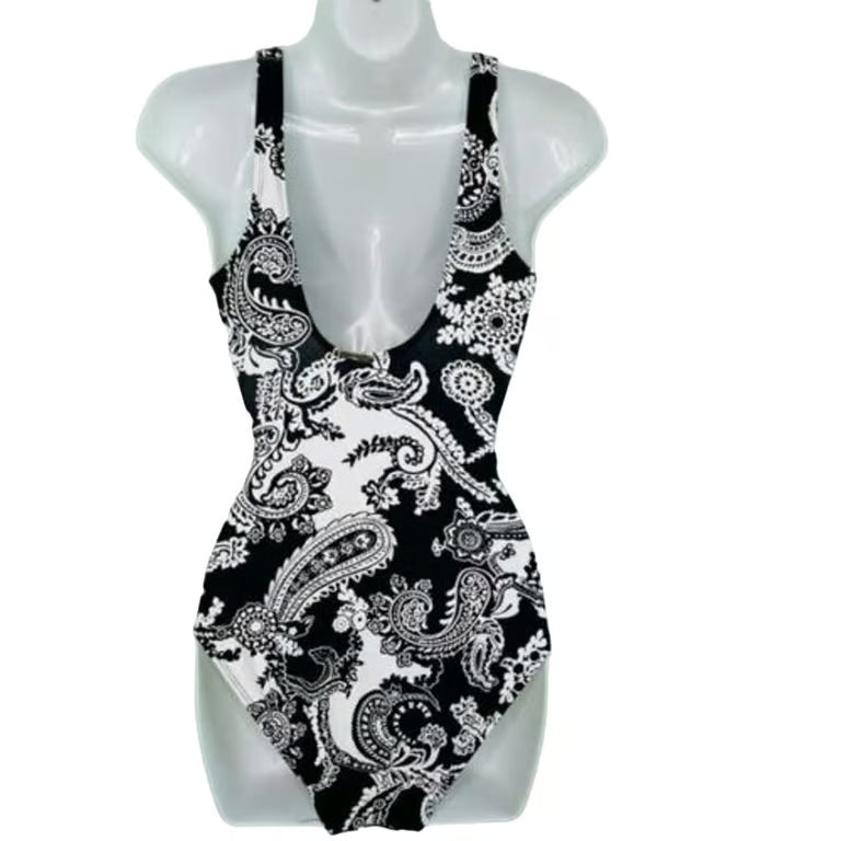 LAUREN RALPH LAUREN Tummy-Control Underwire One-Piece Swimsuit  Black Paisley Size 6