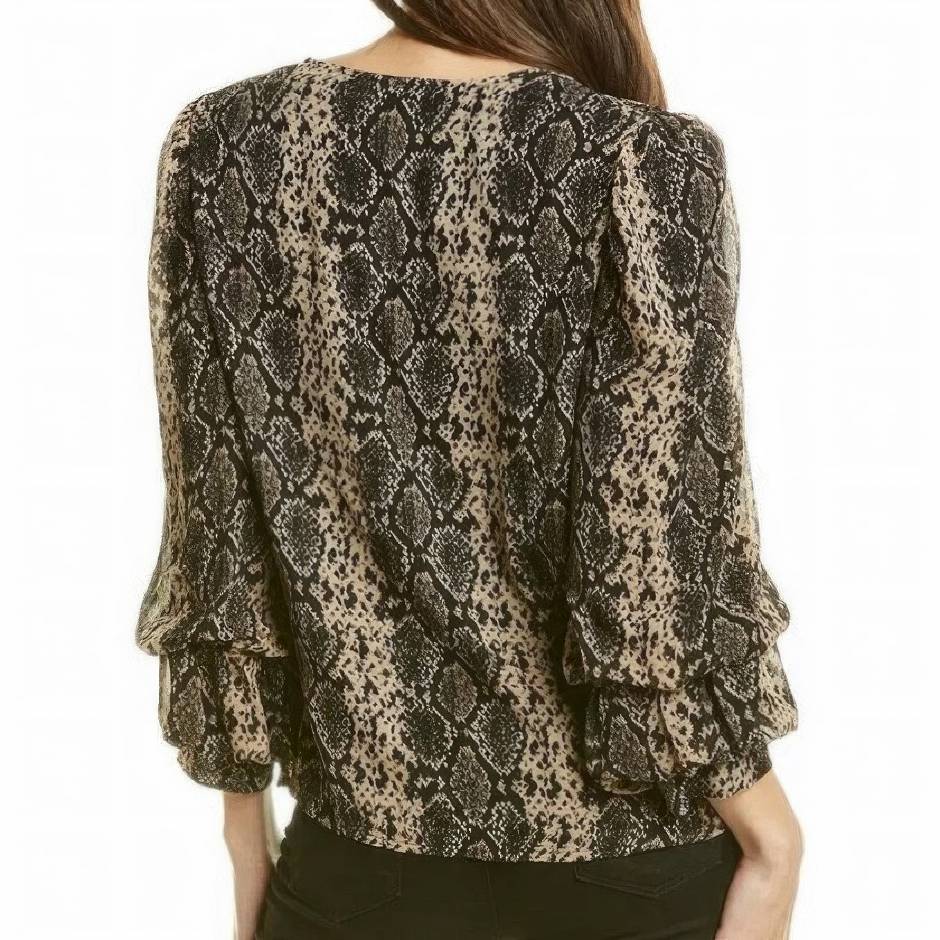 Vince Camuto Women's Billowing Sleeve Snake Blouse  Color Rich Black Size XS