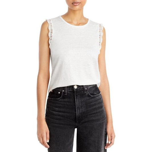 Aqua Women's Waverly White Linen Lace Trim Tank Top  Color White Size S