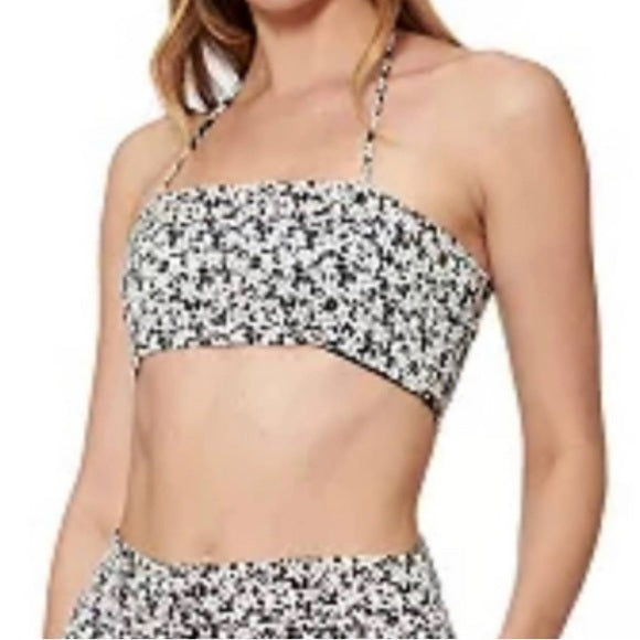 Bar III Sofia Richie Floral Print Satin Bralette Bandeau Top  Color White/Black Size XL