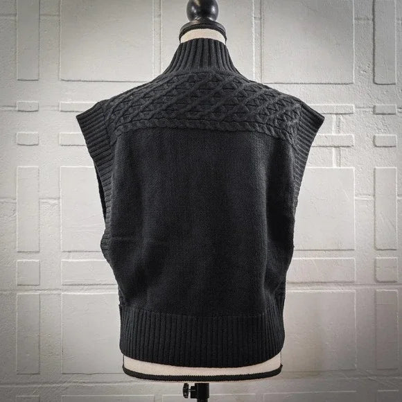 INC International Concepts Women's Mock Neck Cable-Knit Sweater Vest  Color Deep Black Size L