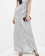 Lauren Ralph Lauren Bow-Trim Metallic Gown  Color Dark Gray/Silver Size 12