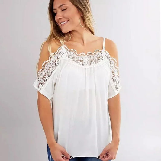 Kingston Grey Juniors Lace-Trim Cold-Shoulder Top  Color Ivory Size M