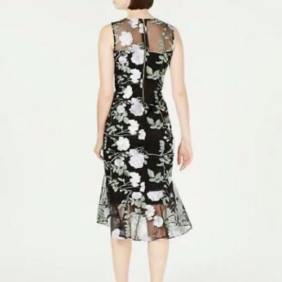 Calvin Klein Women's Embroidered Floral Print Sheath Dress  Black Size 8