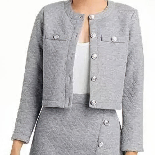 Aqua Women's Quilted Cropped Knit Blazer  Color Heather Gray Size XS