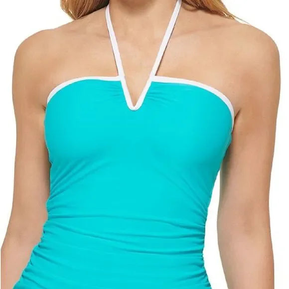 Calvin Klein  V-Wire Bandeau Halter Tankini Top  Color Tropical Waters Size XL