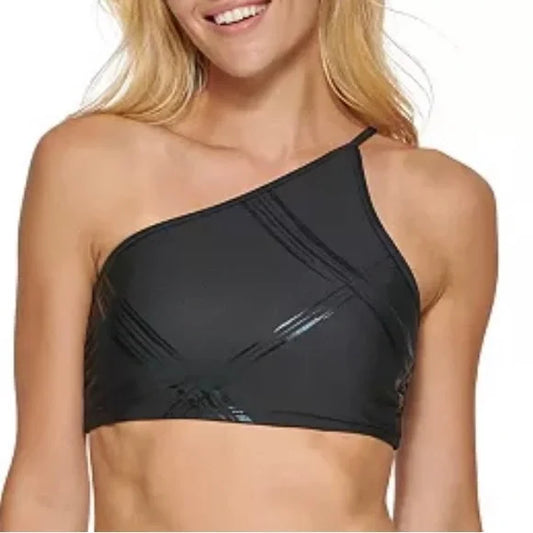 Calvin Klein Plaid One-Shoulder Bikini Top  Color Jumbo Plaid Black Size XS