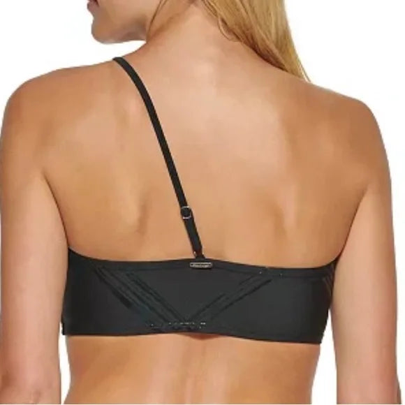 Calvin Klein Plaid One-Shoulder Bikini Top  Color Jumbo Plaid Black Size XS