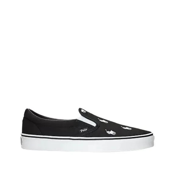 Polo Ralph Lauren Mens Keaton Allover Pony Slip-On Sneaker  Color Black/White Size 8