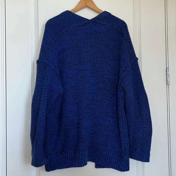 Free People Women's December Skies Knit Cardigan Sweater  Color Blue Size L