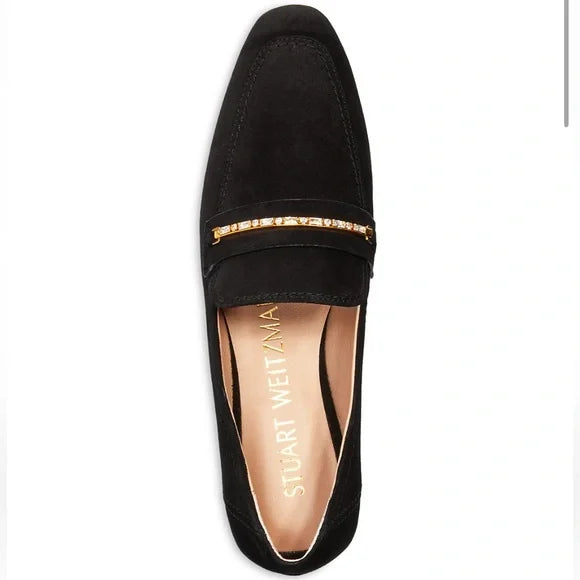 Stuart Weitzman Women's Crystal Deco Jet Loafer Flats Color Black Size EU 38/US 7.5B