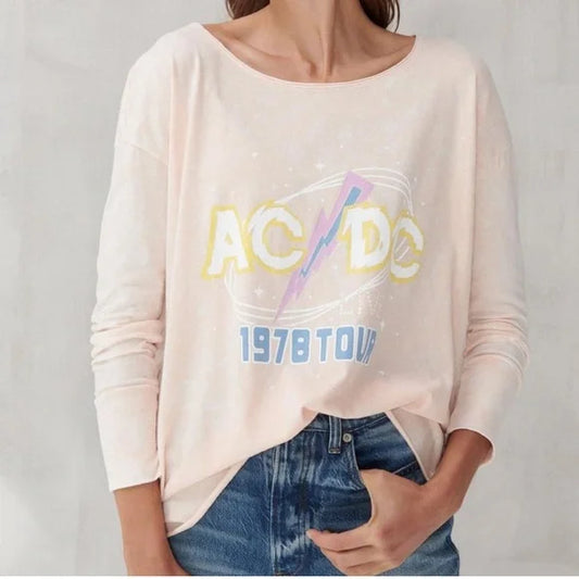 Lucky Brand Women's AC/DC 1978 Tour Graphic T-shirt  Color Silver Pink Size L