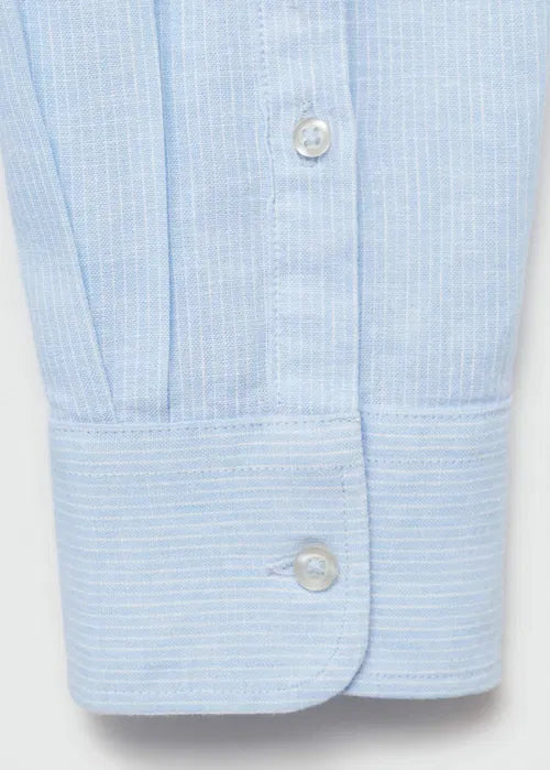 MANGO Men's Regular-Fit Striped Cotton-Linen Shirt  Baby Blue Size M