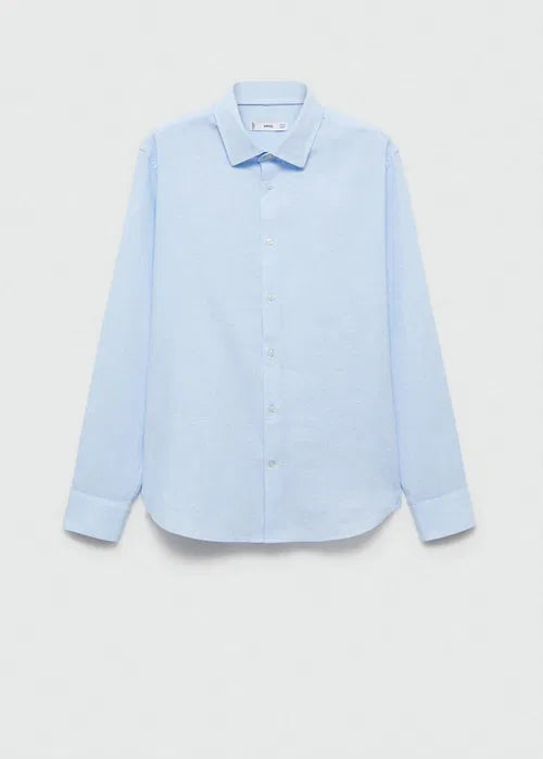 MANGO Men's Regular-Fit Striped Cotton-Linen Shirt  Baby Blue Size M