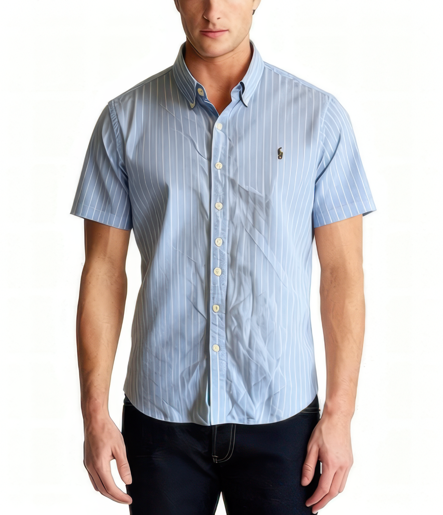 Polo Ralph Lauren Men's Striped Oxford Short-Sleeve Woven Shirt  Light Blue  Size XL