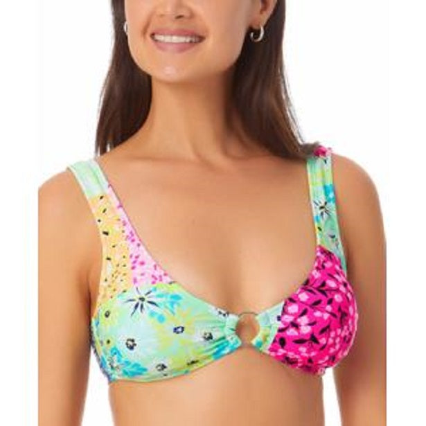 California Waves Juniors Printed Bralette Bikini Top  Color Green Print Size M