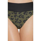 DKNY Printed High-Waist Bikini Bottoms  Color Block Leopard Moss Green Size L