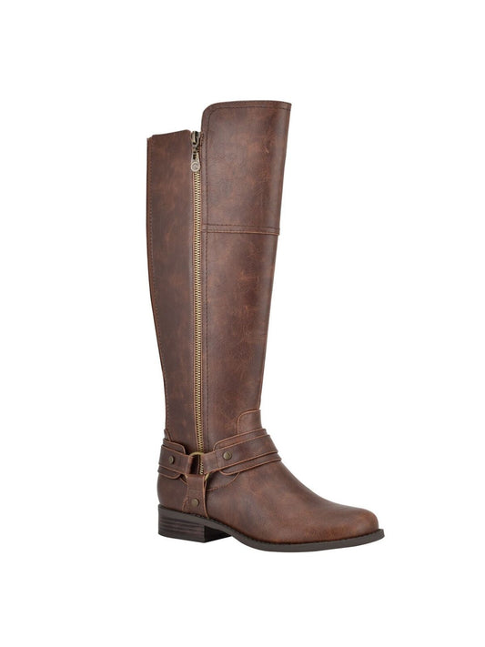 GBG Los Angeles Womens Harlea Ankle Strap Studded Round Toe Zip-Up Boots  Color Brown Size 5.5M