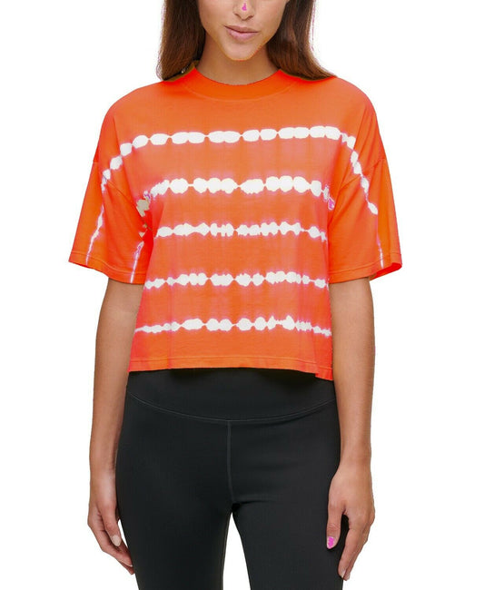 Calvin Klein Women's Performance Tie-Dyed Mock-Neck Top  Color Orange Size L
