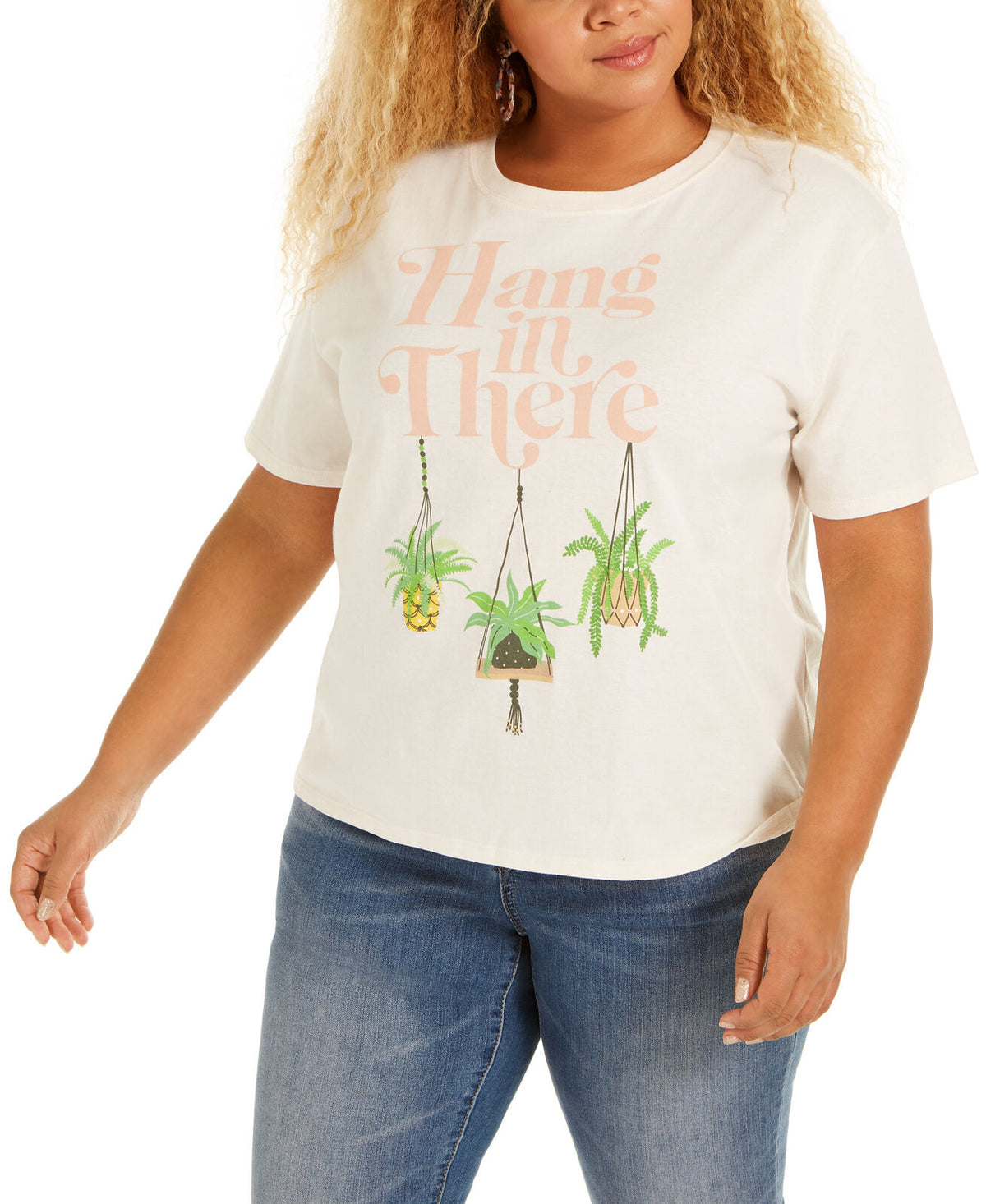 Mighty Fine Women's Plus Hang In There Cropped T-Shirt   Color Off White Size 3X