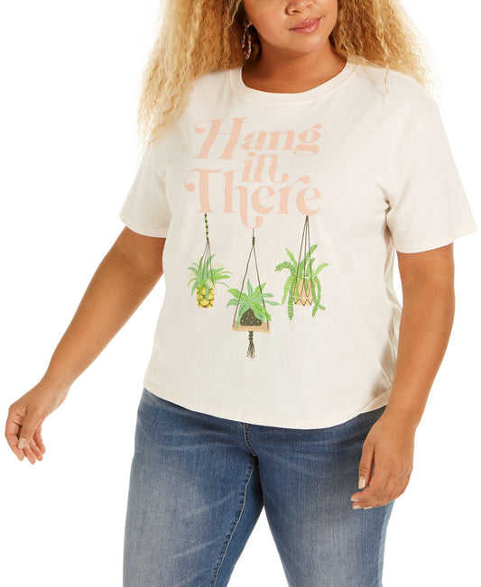 Mighty Fine Women's Plus Hang In There Cropped T-Shirt   Color Off White Size 3X