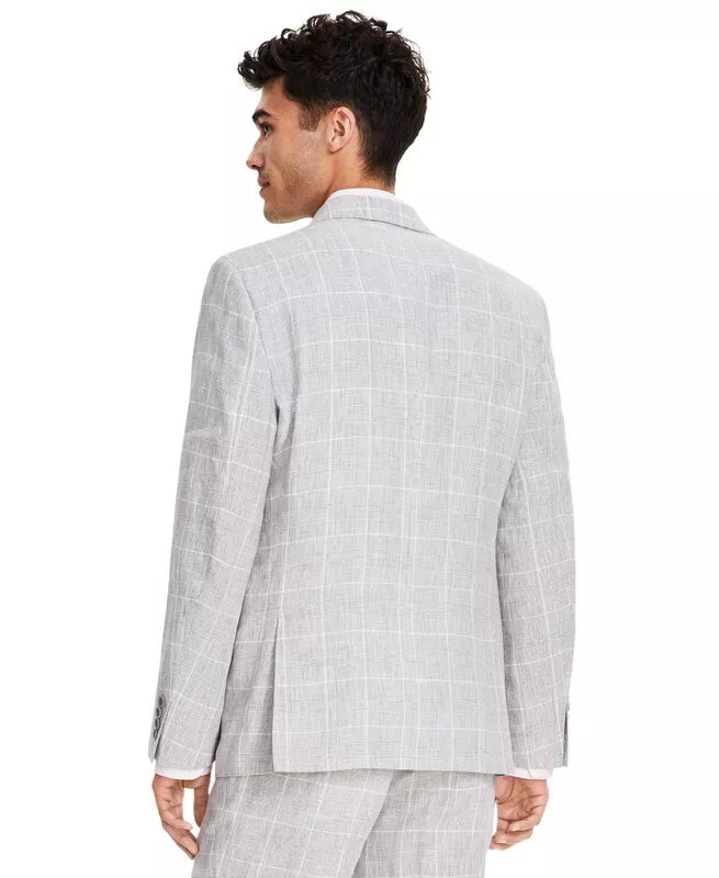 Bar III Men's Slim-Fit Linen Suit Jacket  Color Grey Plaid Size 40R