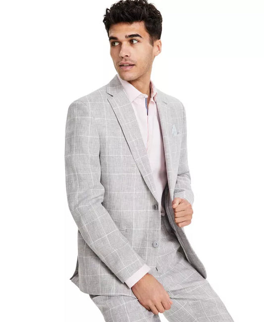 Bar III Men's Slim-Fit Linen Suit Jacket  Color Grey Plaid Size 40R