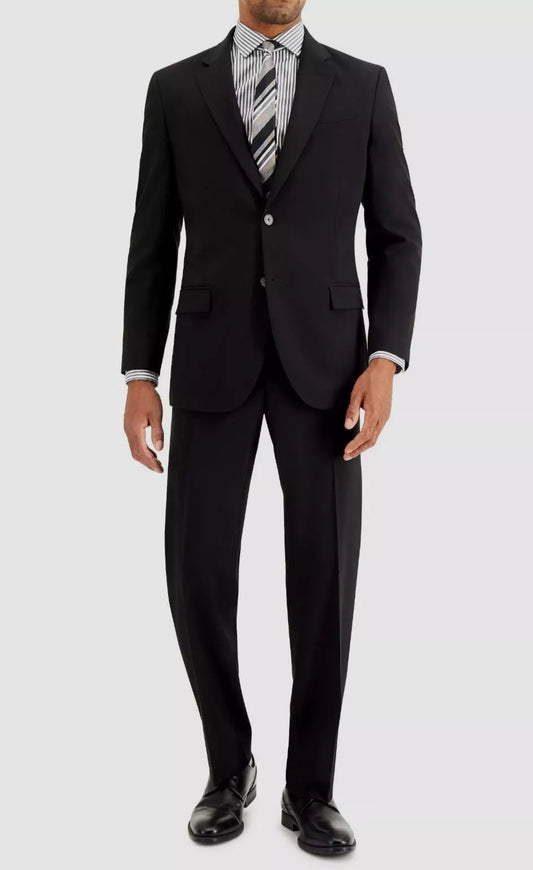 Nautica Men's Modern-Fit Bi-Stretch 2-pc Suit  Color Black Solid Size 52R 47 Waist