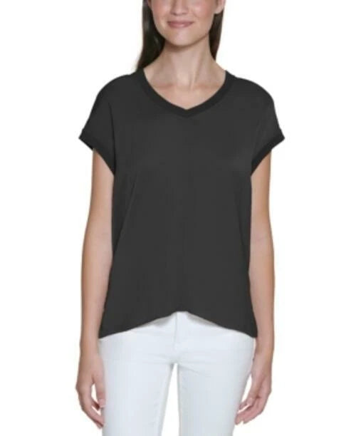 Calvin Klein Jeans Women's Mixed-Media Top  Black Size XS