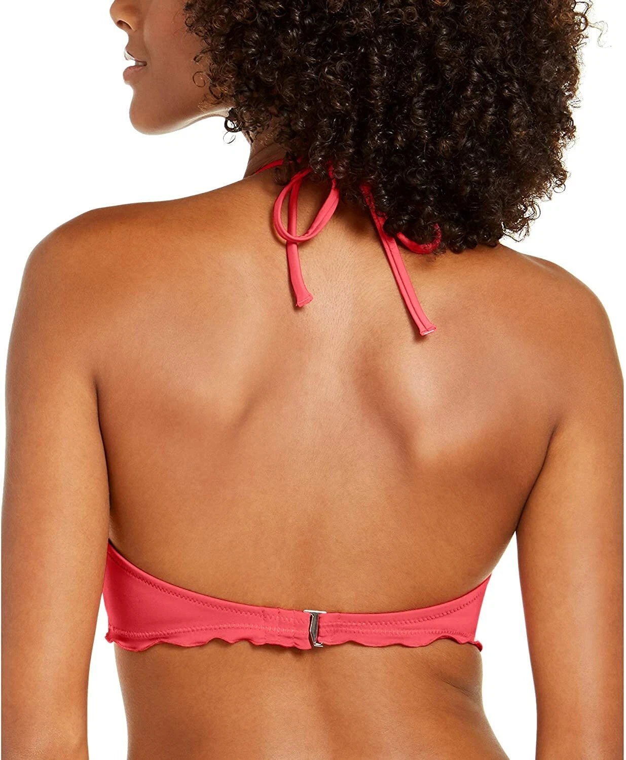 SUNDAZED Nixie Bra Sized Ruffle Edge Halter Bikini Top  Sunkissed Coral Size 36DD