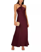 Liv Foster Knotted Satin Halter Gown  Color Bordeaux Size 12