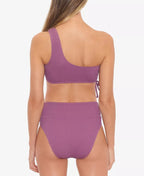 Salt Cove Sandy Ribbed One-Shoulder Bikini Swim Top  Color Mauve Size L
