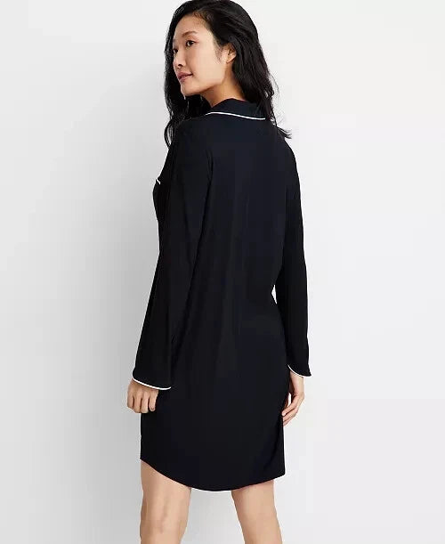 State of Day Women's Notched-Collar Sleepshirt  Deep Black Size XL