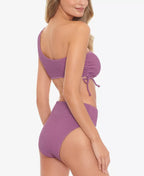 Salt Cove Sandy Ribbed One-Shoulder Bikini Swim Top  Color Mauve Size L