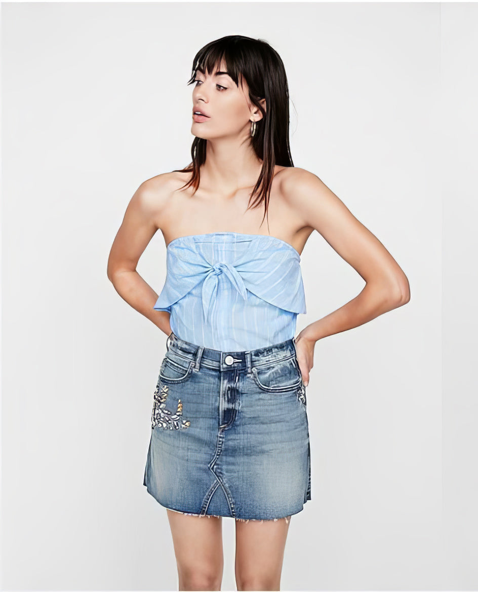 Express Women's Embellished Denim Mini Skirt   Color Blue Size 4