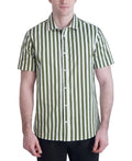 KARL LAGERFELD PARIS Men's Woven Stripe Shirt  Olive/White Size S