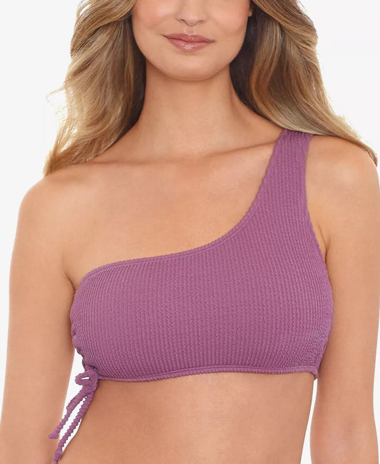 Salt Cove Sandy Ribbed One-Shoulder Bikini Swim Top  Color Mauve Size L