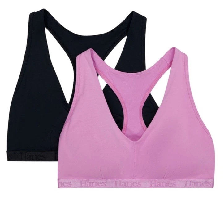 Hanes Women's 2-Pk. Ultima Super Soft Bralette  Black/Pink Size XL