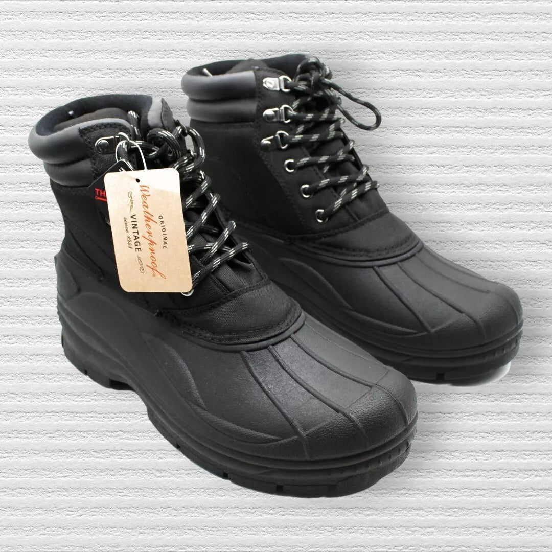 Weatherproof Vintage Men's Round Toe Platform Lace-up Duck Boots  Color Black Size 10M
