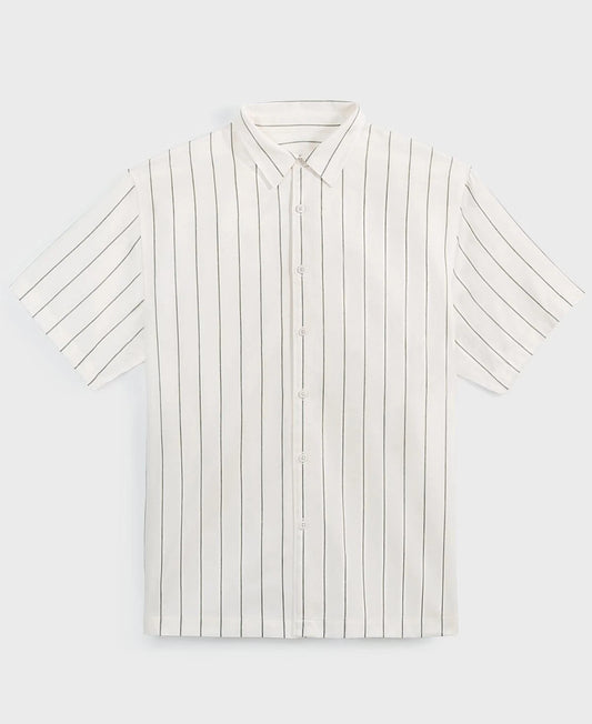 Mode of One Men's Relaxed-Fit Stripe Button Down Shirt  Neo Natural Size L