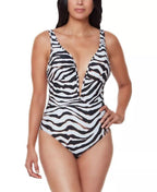 Bar III Printed V-Neck One-Piece Swimsuit  Color White/Black Size L