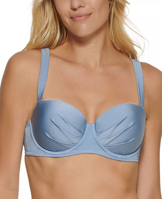 Calvin Klein Pleated Underwire Bikini Top  Color Earl Blue Shimmer Size L