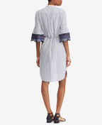 Lauren Ralph Lauren Women's Embroidered-Cuff Dress   Color Blue/White Size 14