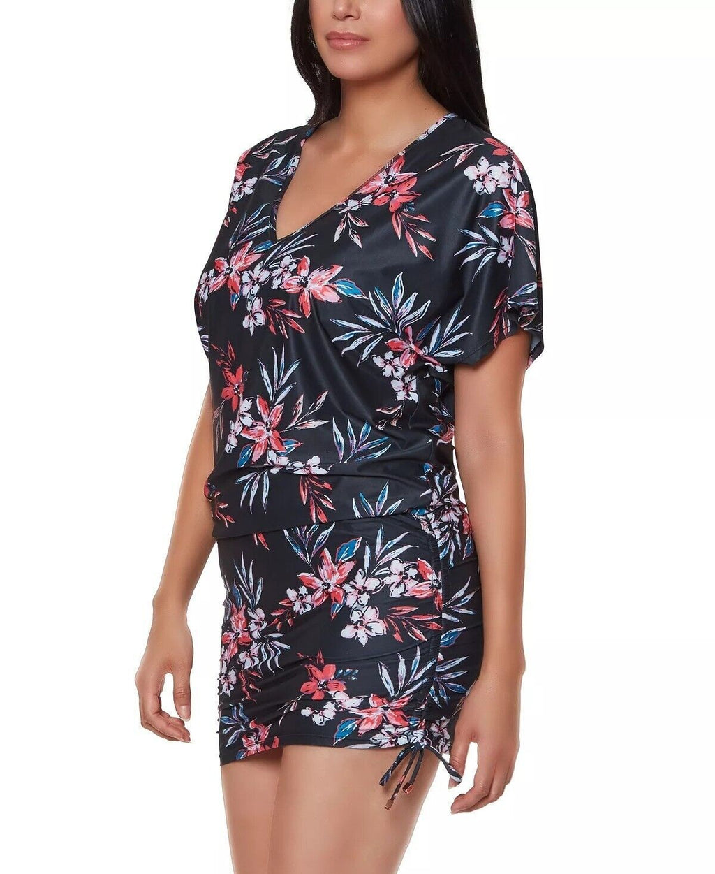 Bar III Tropical Escape Floral-Print Cover-Up  Color Black Multi Size XS