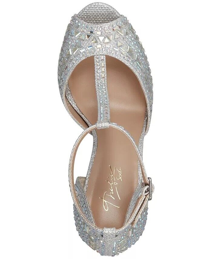 Thalia Sodi Chace Embellished Platform Pump  Color Silver Bling Size 8.5M