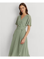 Lauren Ralph Lauren Women's Georgette Flutter-Sleeve Dress  Color Lily Pad Size 16