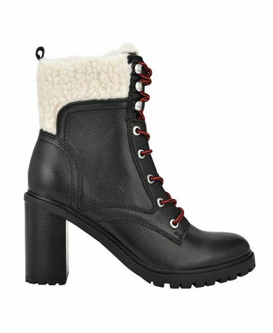 NINE WEST Perli Lug Sole Combat Ankle Boots  Color Black Leather Size 7.5M