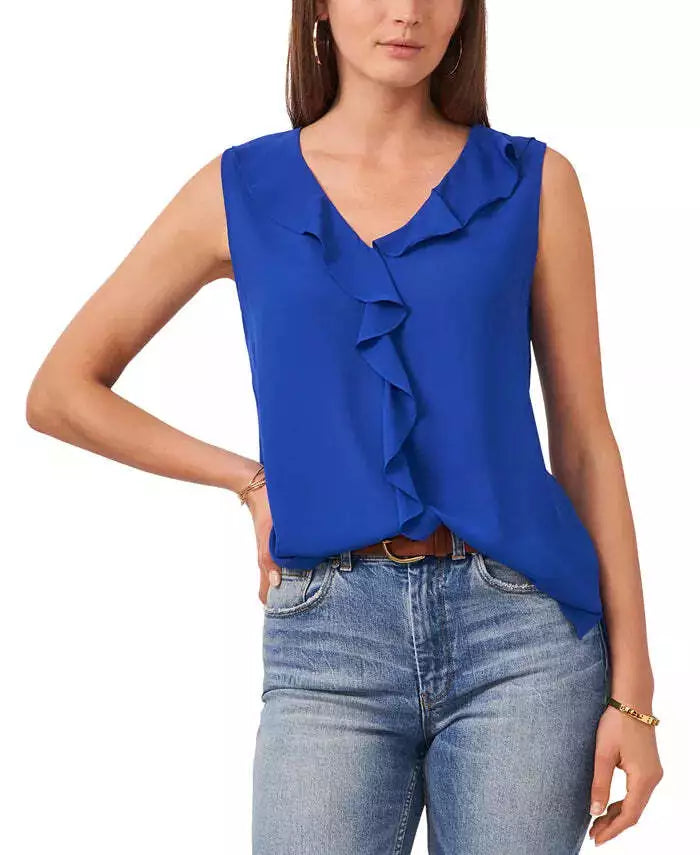 Vince Camuto Women's Solid Sleeveless Ruffled Top  Color Deep Blue Size 2XS