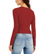 Almost Famous Juniors Ribbed Drawstring Top  Color Dusty Cedar Size M