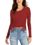Almost Famous Juniors Ribbed Drawstring Top  Color Dusty Cedar Size M